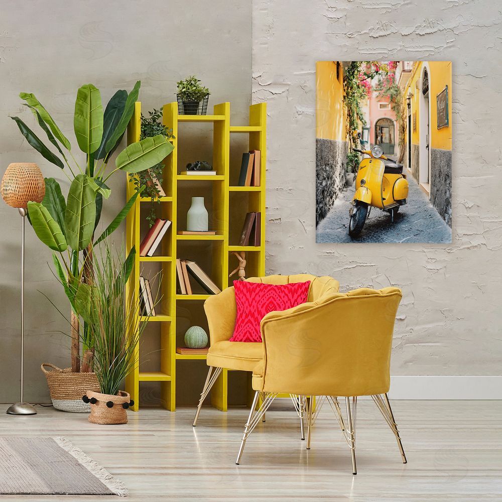 Franklyn Gregory Yellow Moped in Alley Stretched Canvas on Wall