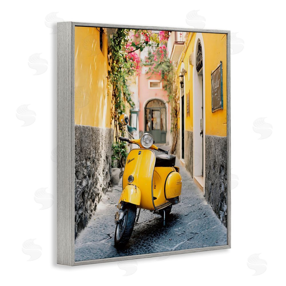 Franklyn Gregory Yellow Moped in Alley Gray Framed Giclee Wall Art Print