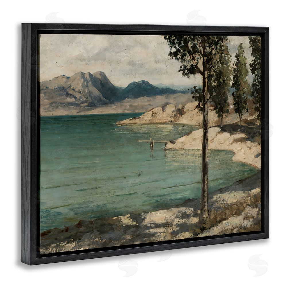Arlington Prints Tranquil Shore with Trees Black Floating Framed Canvas Wall Art Print