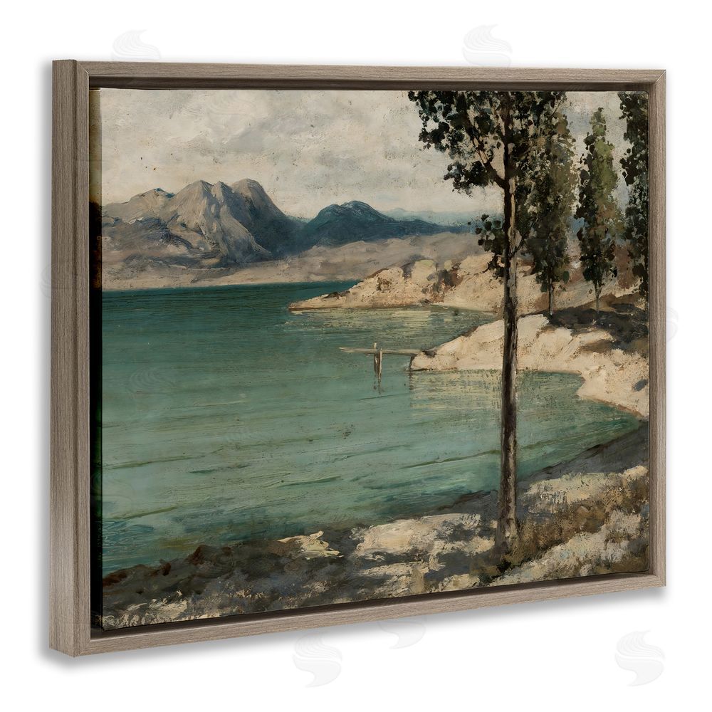 Arlington Prints Tranquil Shore with Trees Brown Floating Framed Canvas Wall Art Print