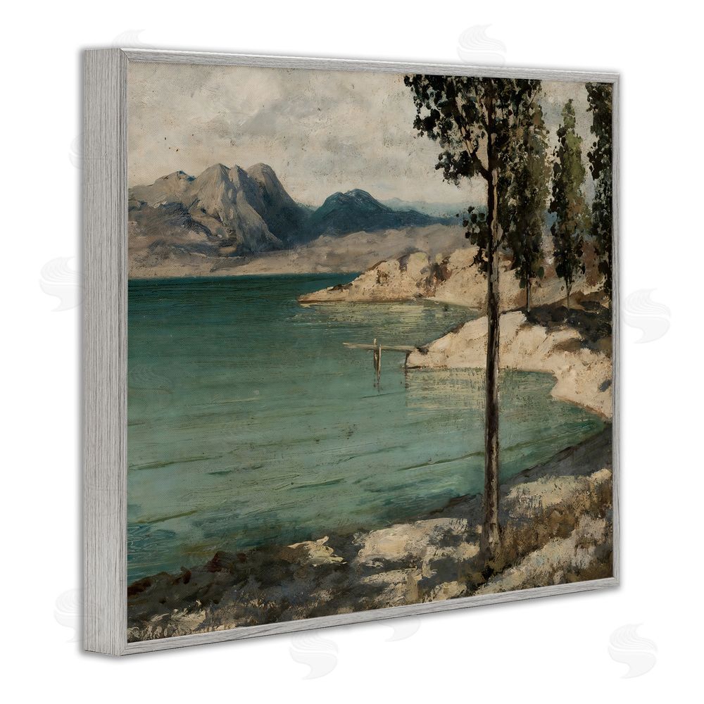 Arlington Prints Tranquil Shore with Trees Gray Framed Giclee Wall Art Print