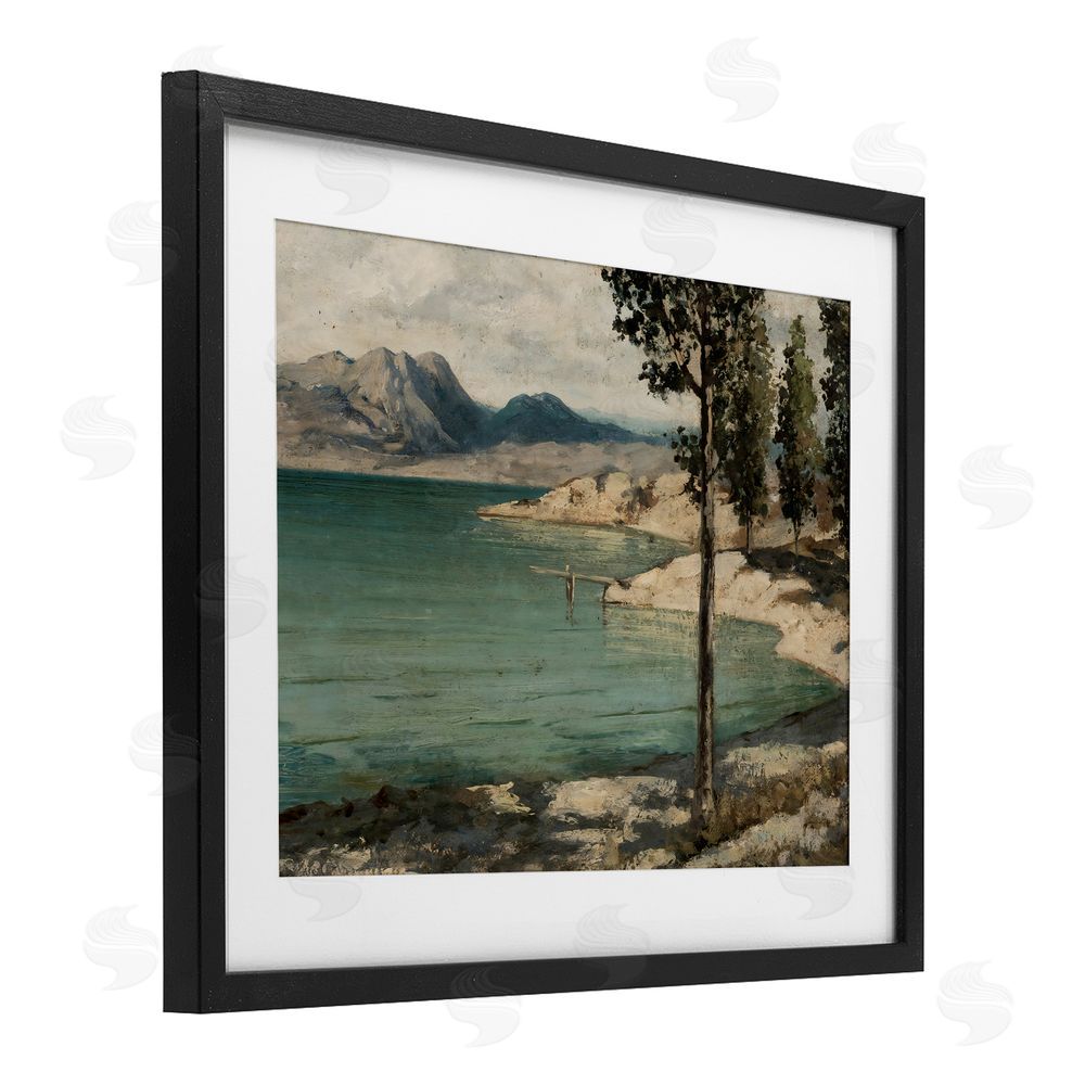 Arlington Prints Tranquil Shore with Trees Black Framed Print Under Glass with White Mat Wall Art