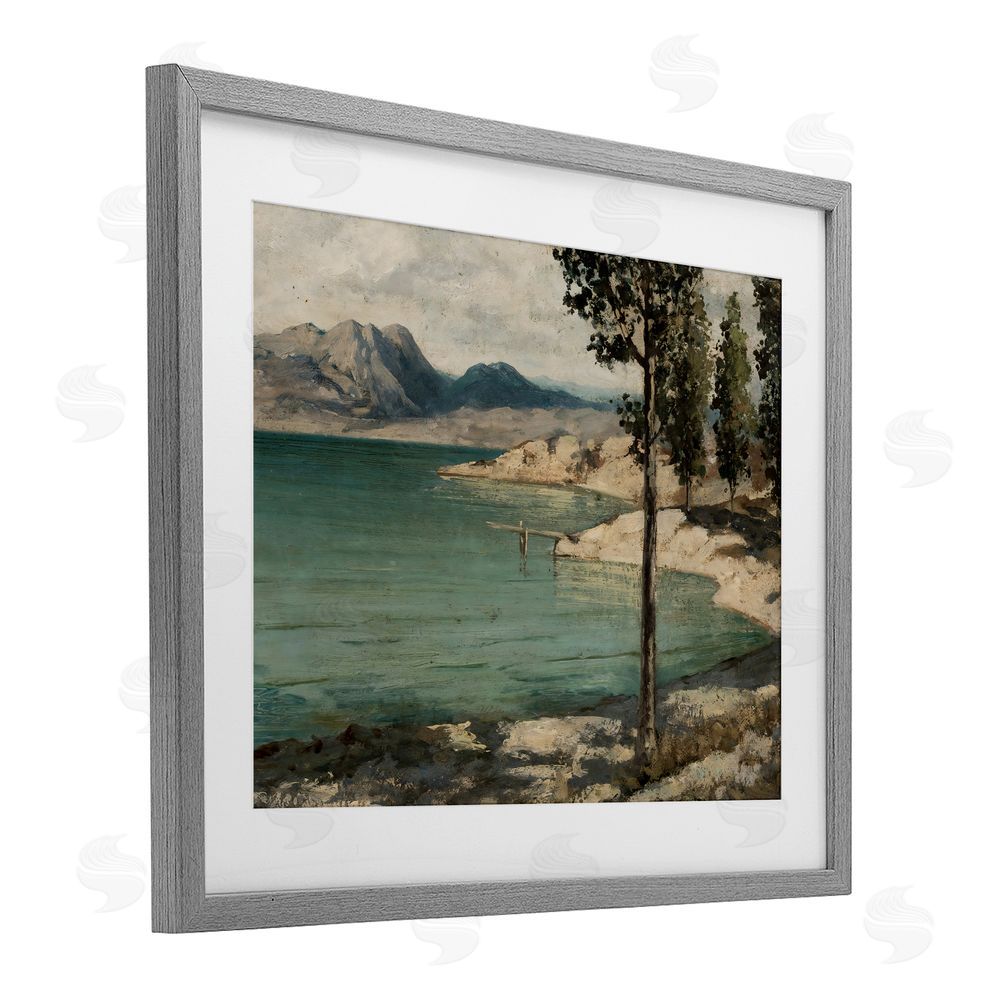 Arlington Prints Tranquil Shore with Trees Gray Framed Print Under Glass with White Mat Wall Art