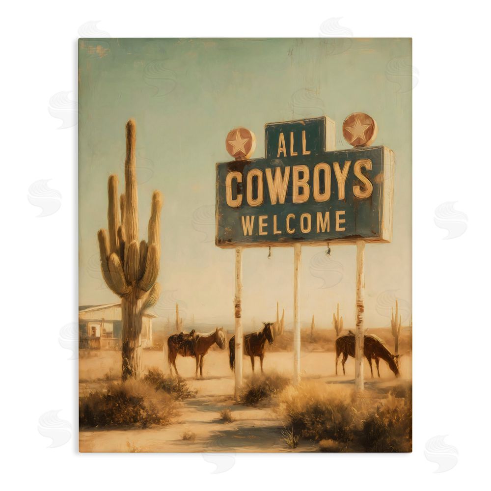Arlington Prints All Cowboys Welcome Desert Stretched Canvas Wall Art Print