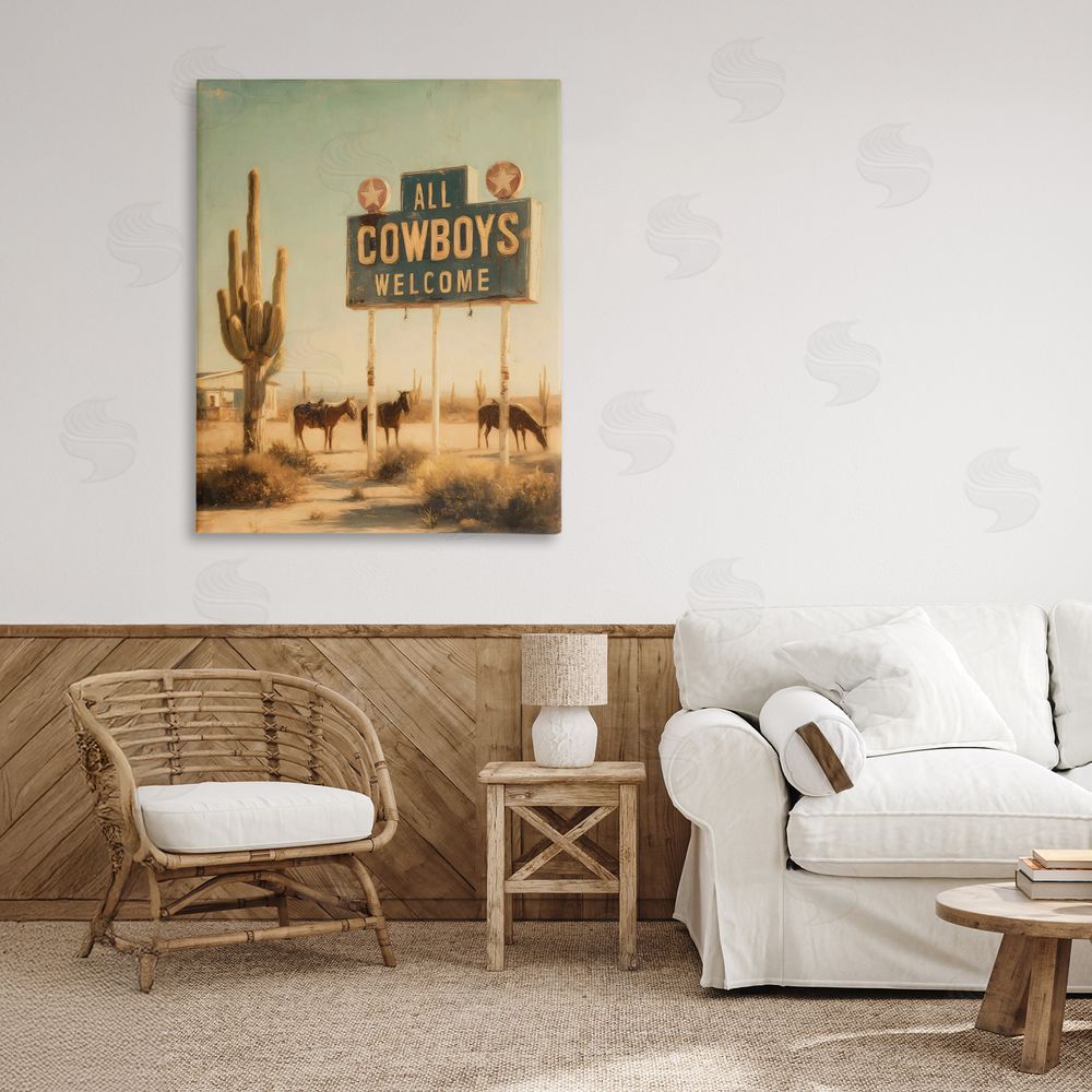 Arlington Prints All Cowboys Welcome Desert Stretched Canvas Wall Art Print in Room