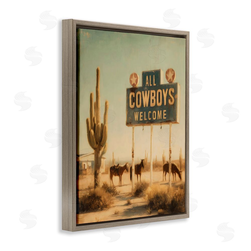 Arlington Prints All Cowboys Welcome Desert Brown Floating Frame Stretched Canvas Wall Art Print