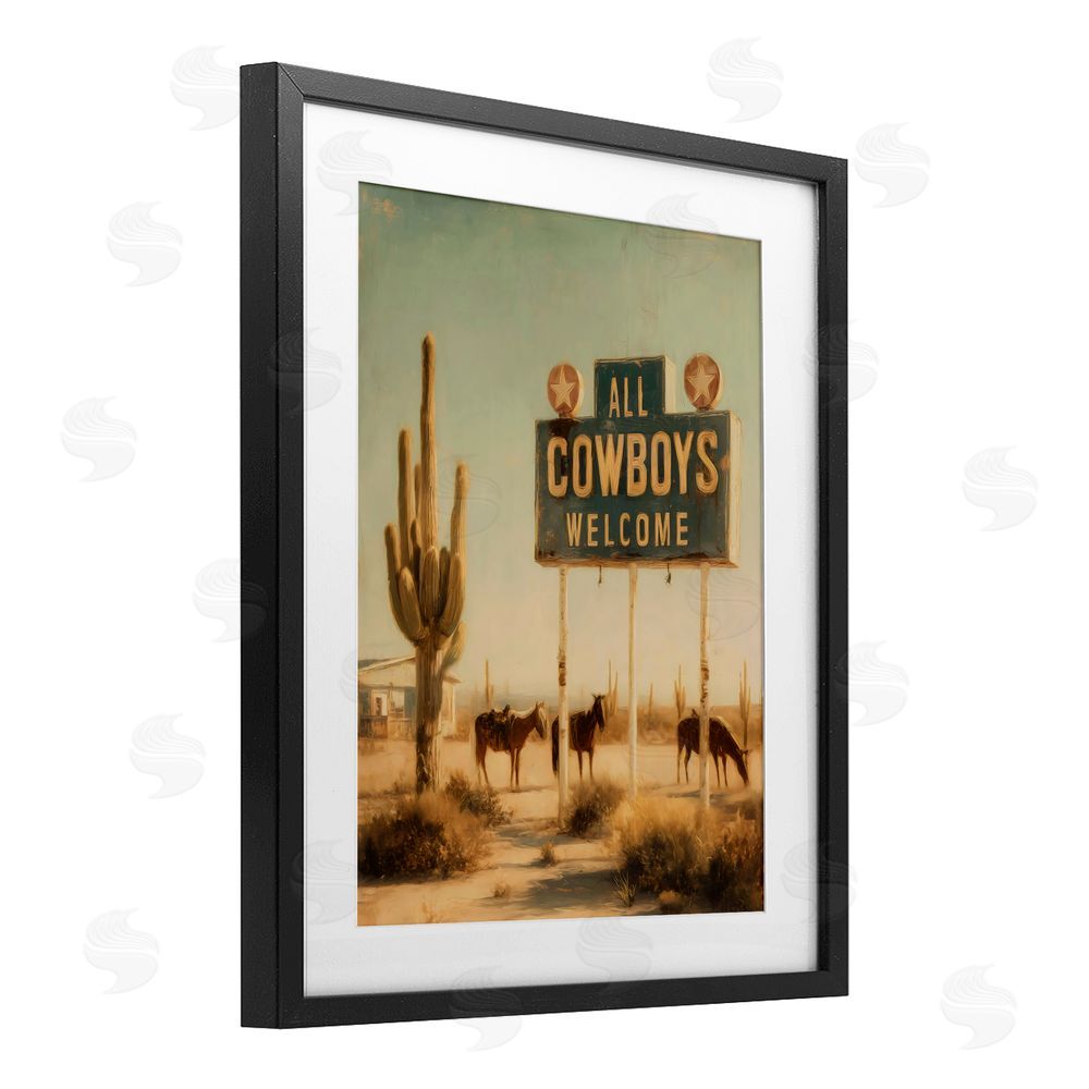 Arlington Prints All Cowboys Welcome Desert Black Framed Print Under Glass with Matting Wall Art