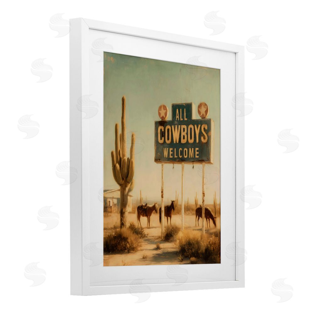 Arlington Prints All Cowboys Welcome Desert White Framed Print Under Glass with Matting Wall Art