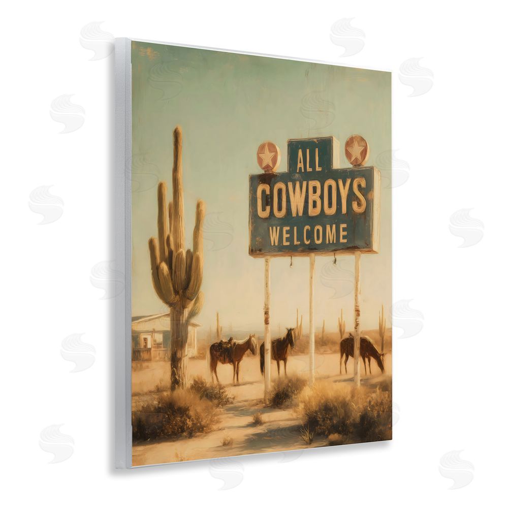 Arlington Prints All Cowboys Welcome Desert Wall Plaque Art Print with White Foil Wrap