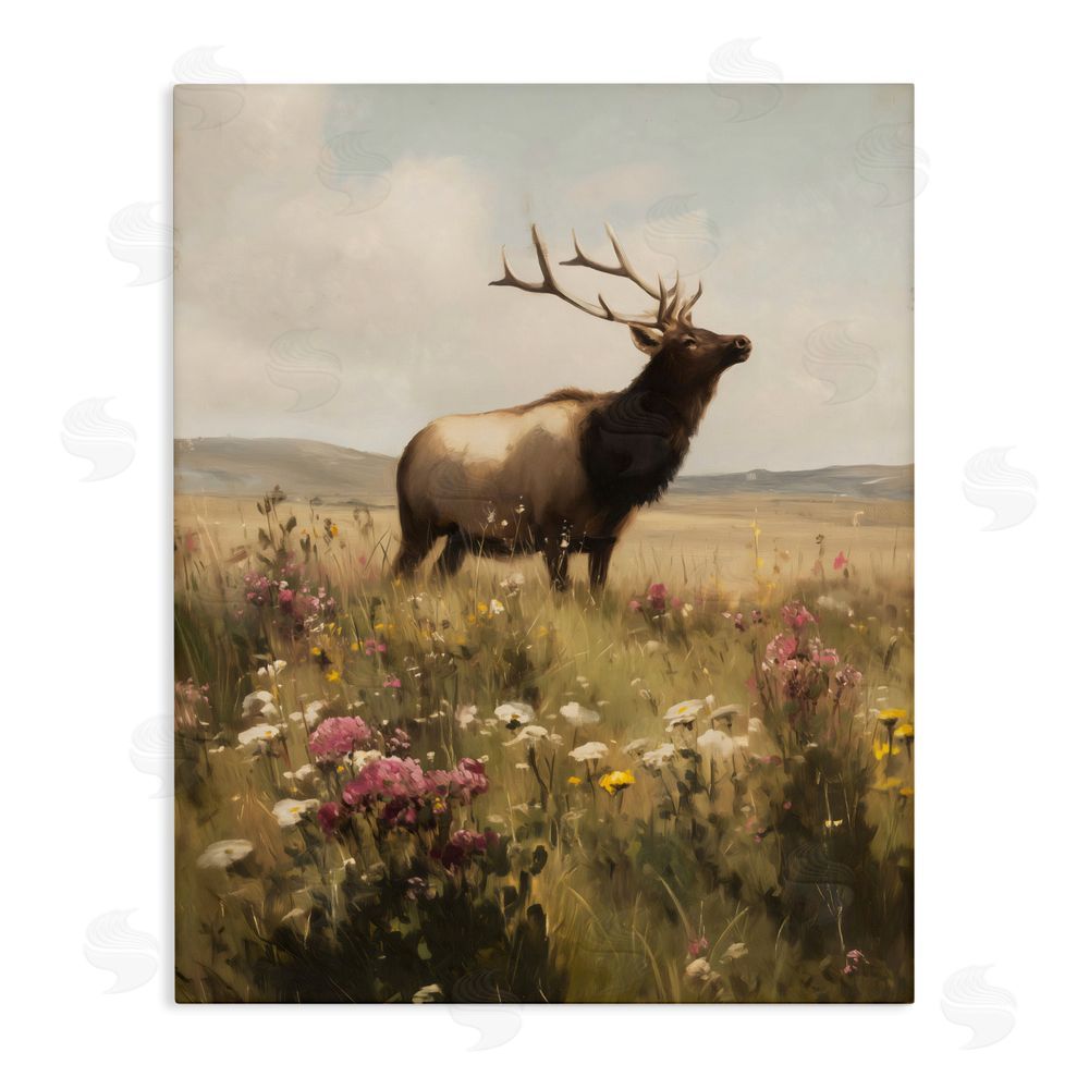 Arlington Prints Elk in the Wildflower Meadow Stretched Canvas Wall Art