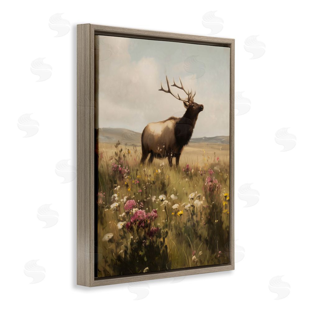 Arlington Prints Elk in the Wildflower Meadow Brown Floating Framed Canvas Wall Art