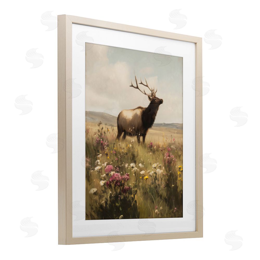 Arlington Prints Elk in the Wildflower Meadow Brown Framed Print Under Glass Wall Art