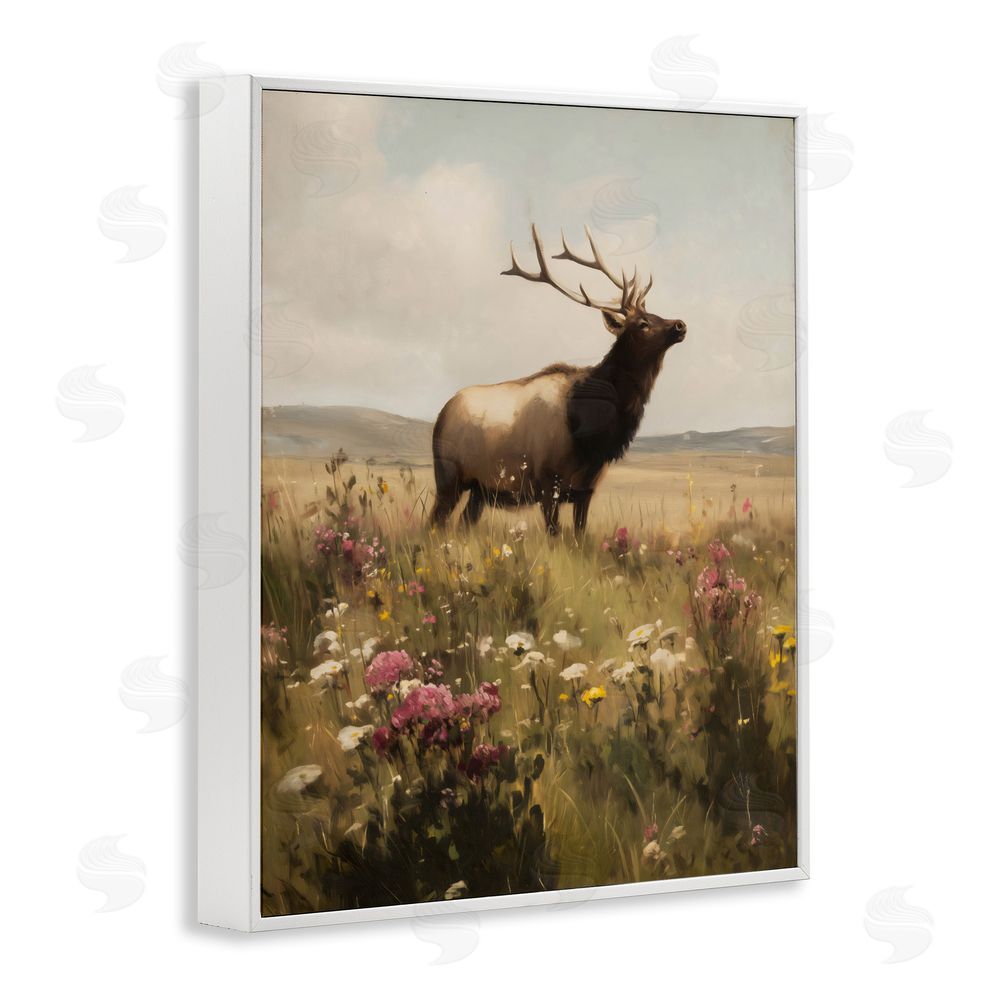 Arlington Prints Elk in the Wildflower Meadow White Framed Giclee Wall Art