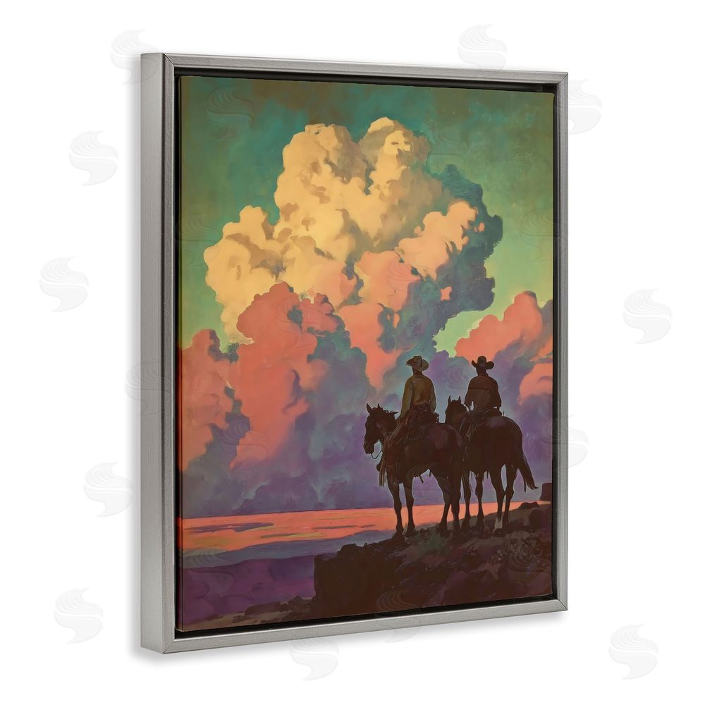 Arlington Prints Cowboys Silhouetted Against Clouds Gray Floating Frame Canvas Wall Art Print