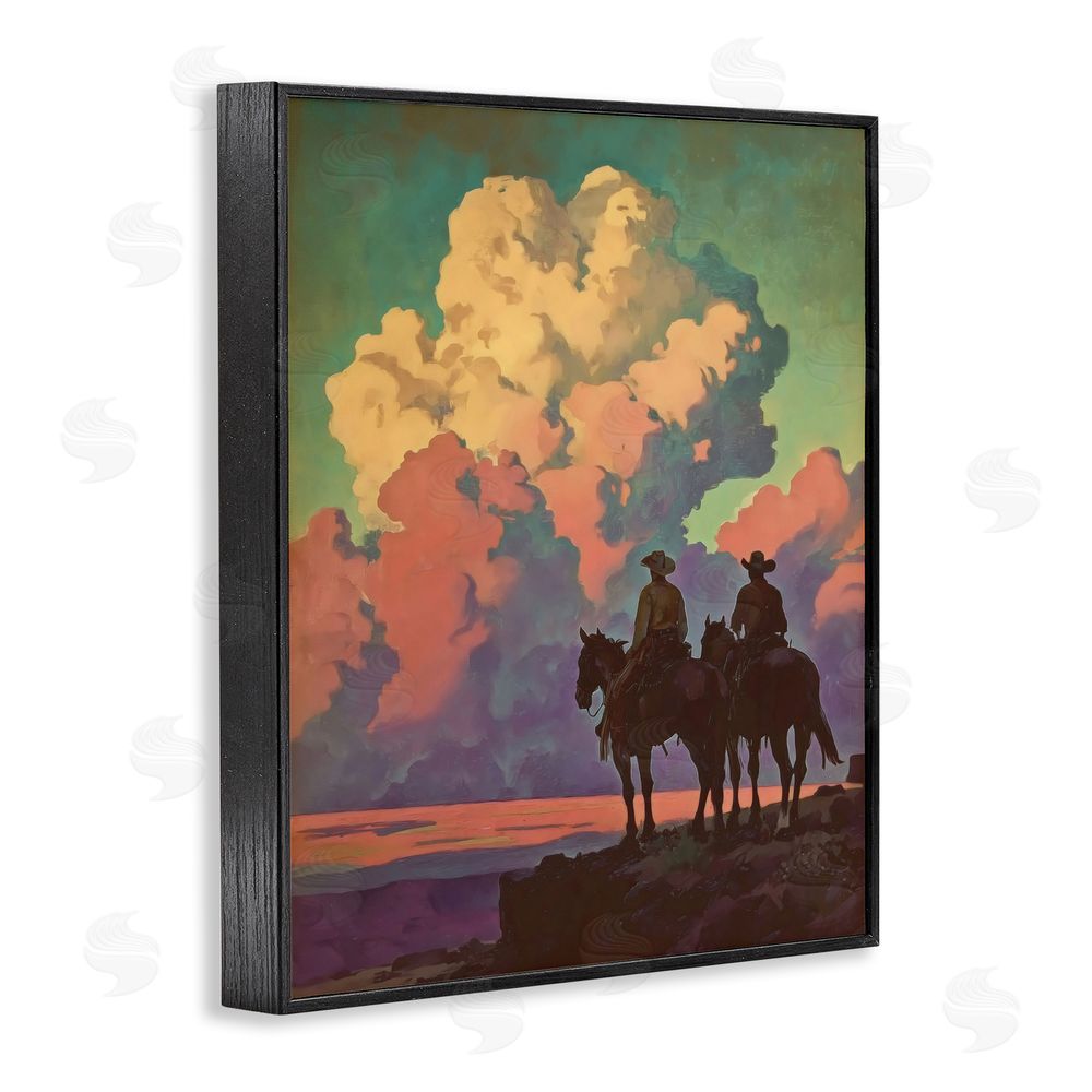Arlington Prints Cowboys Silhouetted Against Clouds Black Framed Giclee Wall Art Print