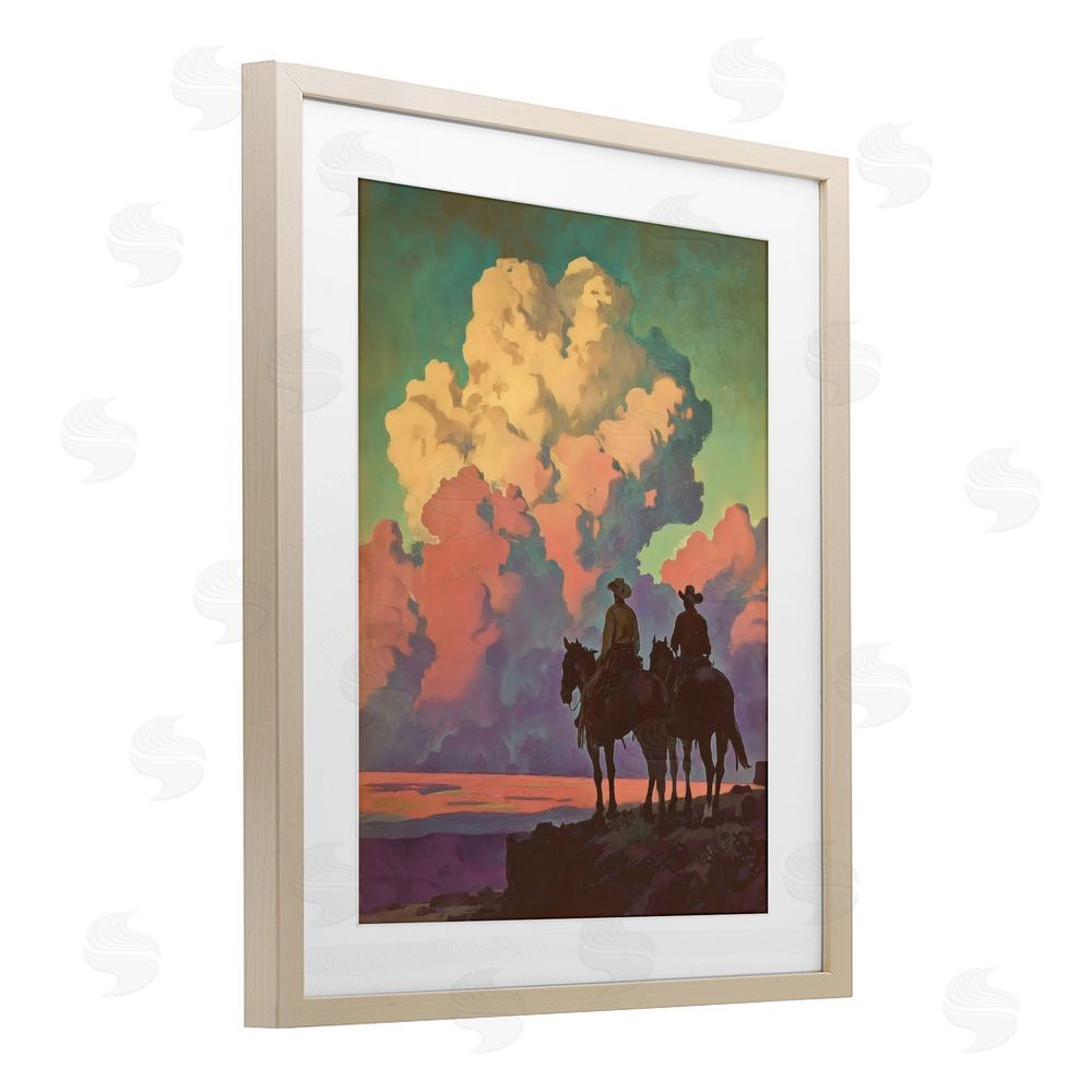 Arlington Prints Cowboys Silhouetted Against Clouds Brown Framed Print Under Glass Wall Art