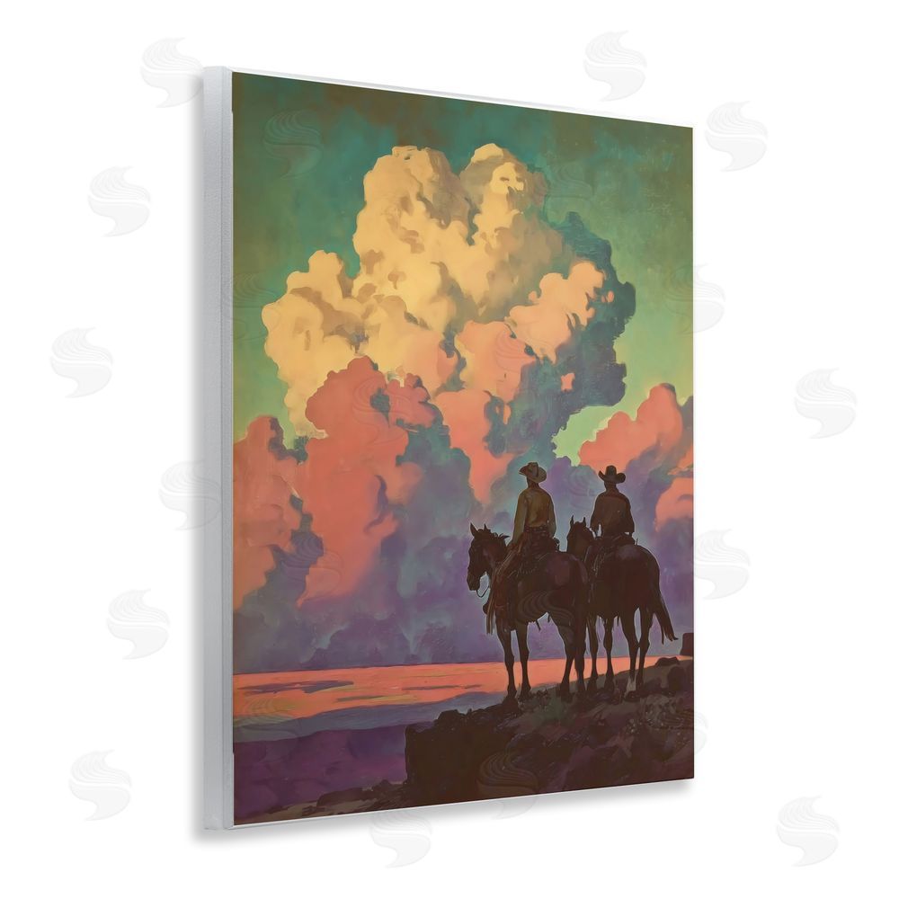 Arlington Prints Cowboys Silhouetted Against Clouds Wall Plaque with Fixed Lithograph Print