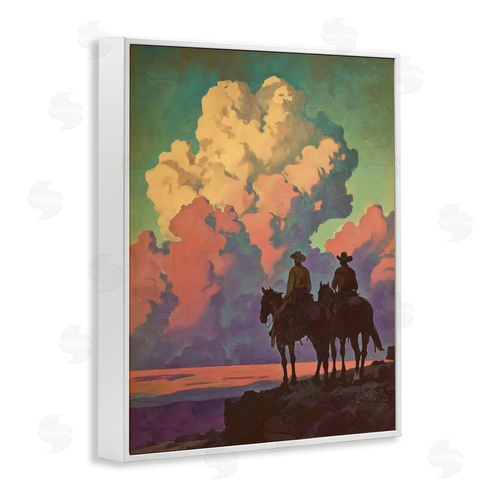 Arlington Prints Cowboys Silhouetted Against Clouds White Framed Giclee Wall Art Print