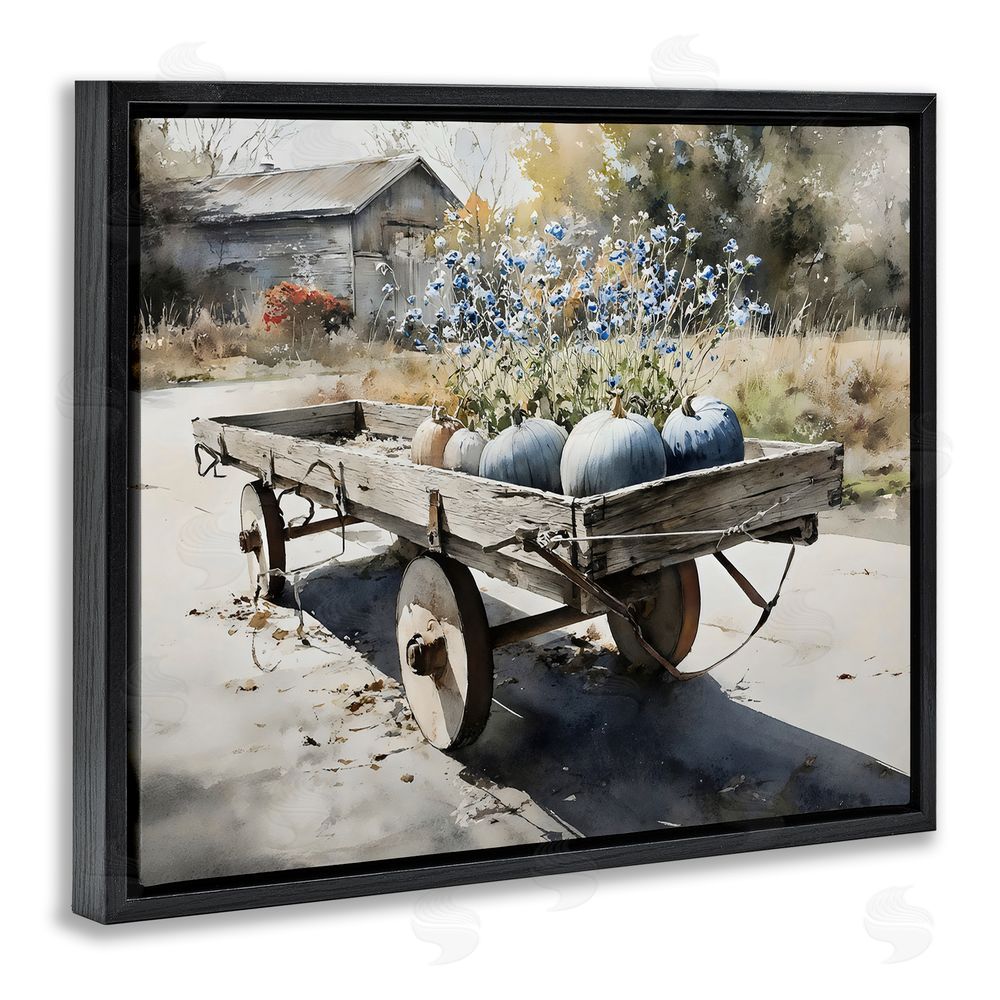 Franklyn Gregory Blue Pumpkin Wagon in Sunlight Black Floating Frame Stretched Canvas Wall Art Print