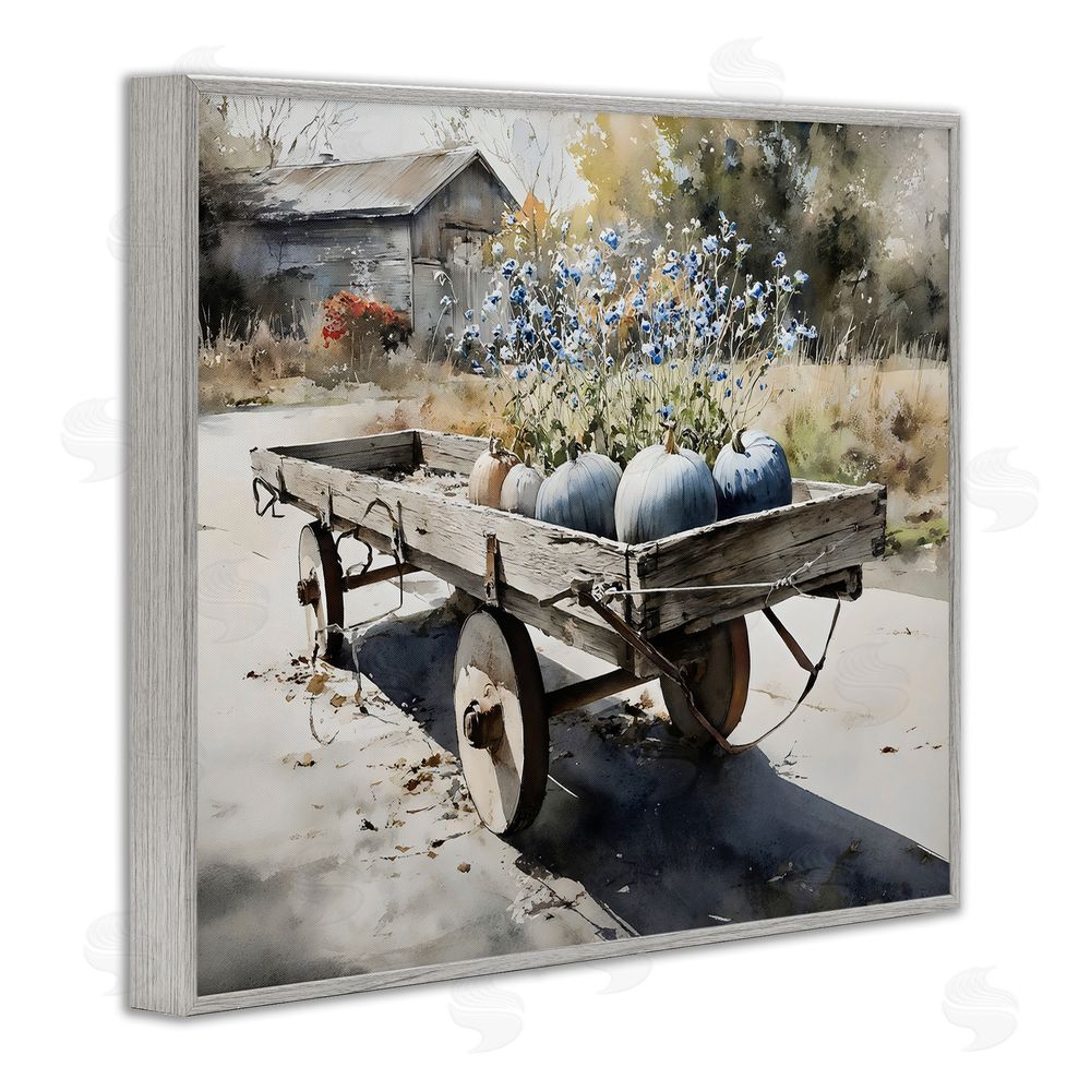 Franklyn Gregory Blue Pumpkin Wagon in Sunlight Gray Framed Giclee Wall Art Print
