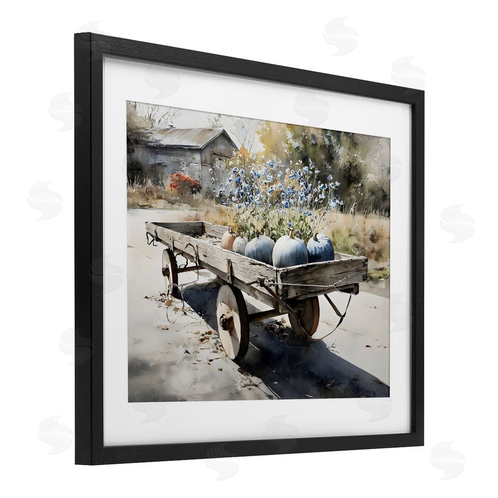 Franklyn Gregory Blue Pumpkin Wagon in Sunlight Black Framed Print Under Glass with Matting Wall Art