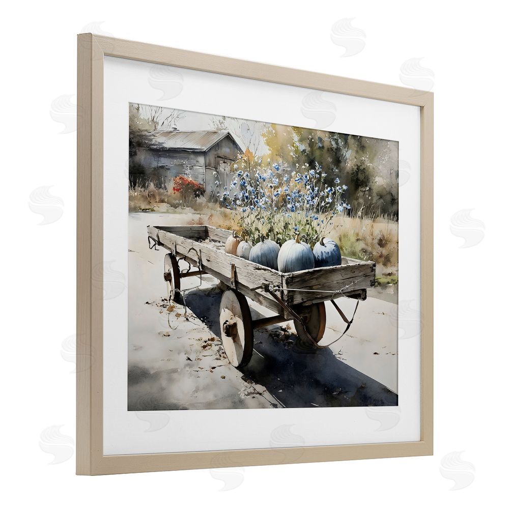Franklyn Gregory Blue Pumpkin Wagon in Sunlight Brown Framed Print Under Glass with Matting Wall Art