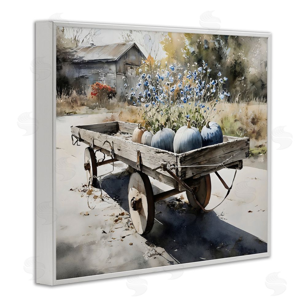 Franklyn Gregory Blue Pumpkin Wagon in Sunlight White Framed Giclee Wall Art Print