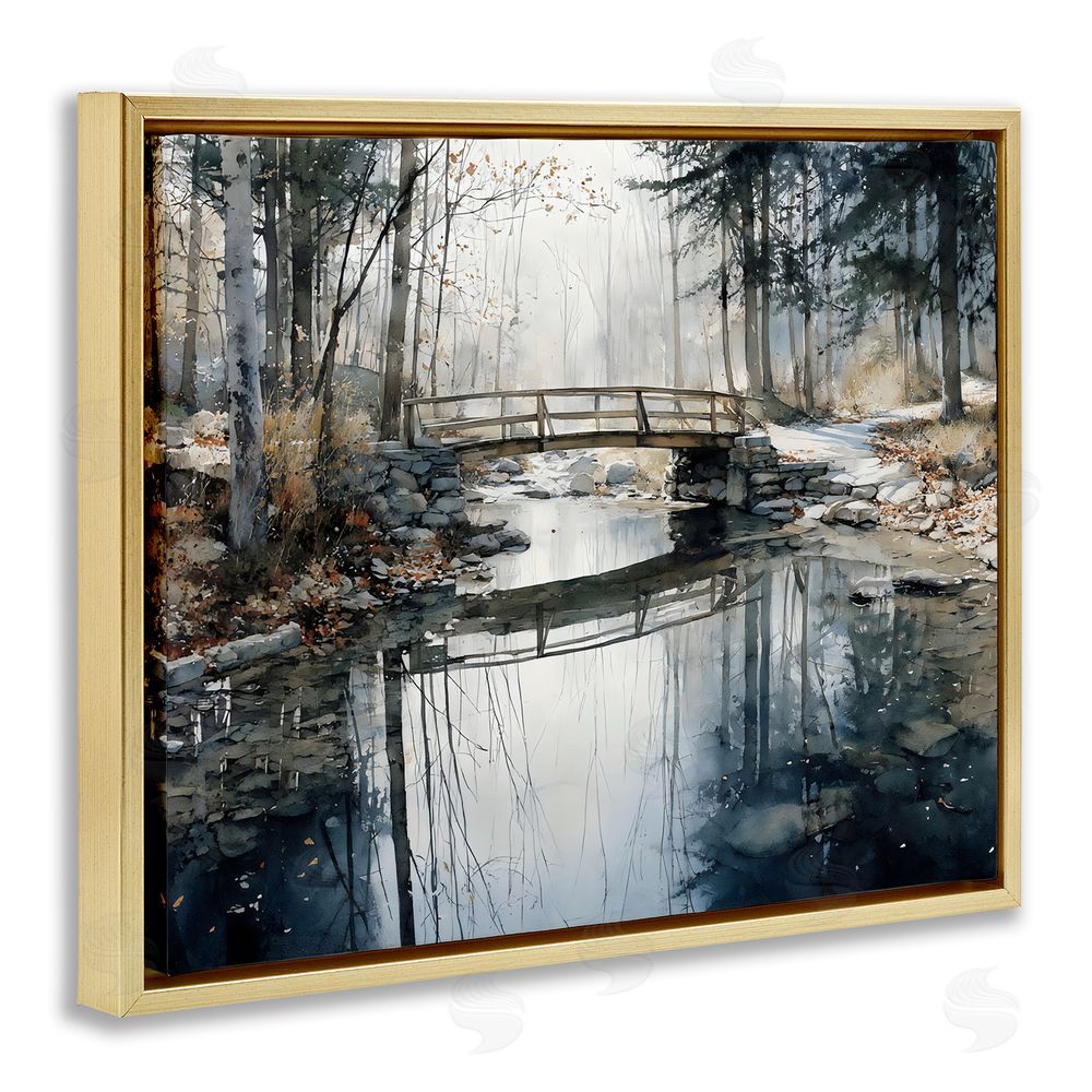 Franklyn Gregory Stone Bridge over Stream Gold Floating Framed Canvas Wall Art Print