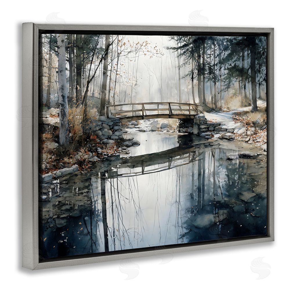 Franklyn Gregory Stone Bridge over Stream Gray Floating Framed Canvas Wall Art Print