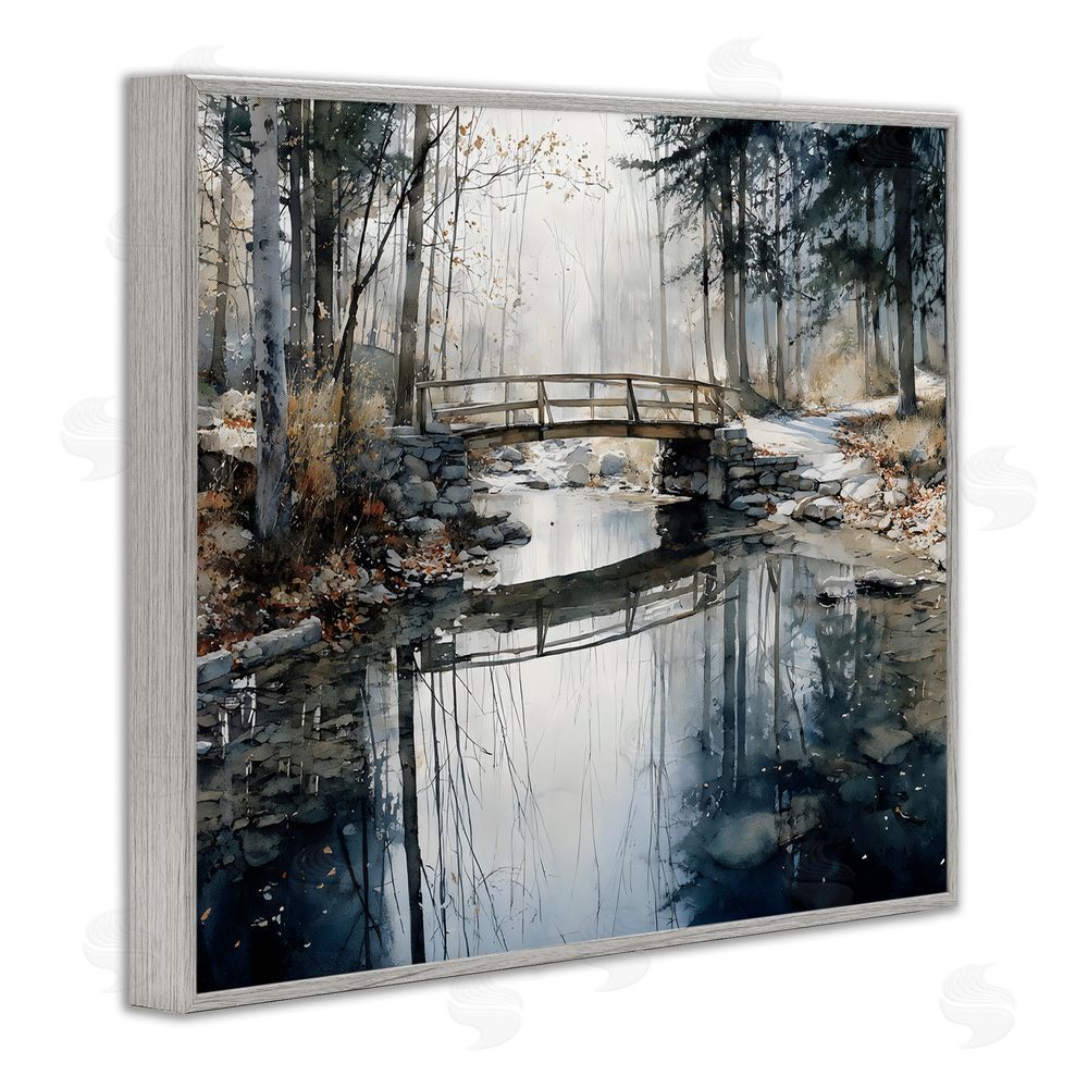 Franklyn Gregory Stone Bridge over Stream Gray Framed Giclee Wall Art Print