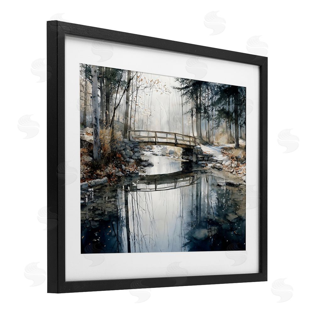 Franklyn Gregory Stone Bridge over Stream Black Framed Print Under Glass with White Mat Wall Art
