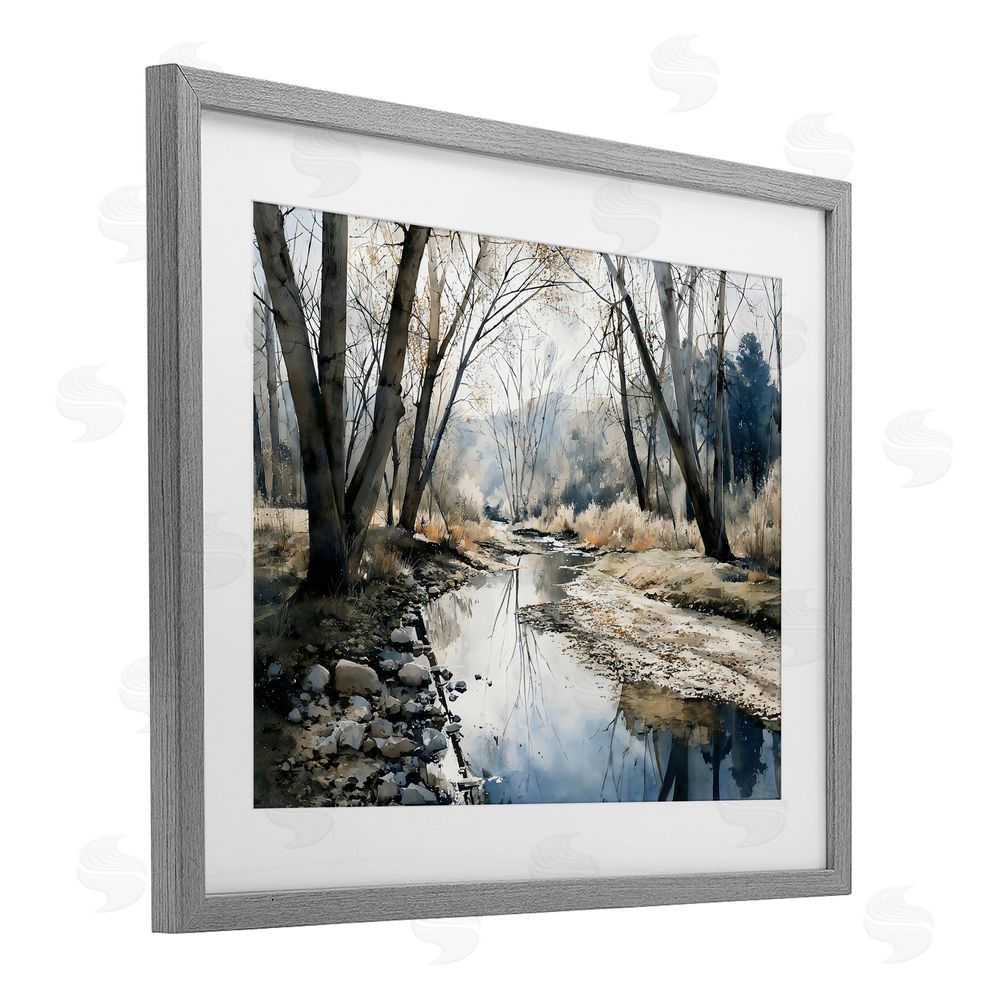 Franklyn Gregory Serene Reflections at Autumn Creek Gray Framed Print Under Glass with White Mat Wall Art