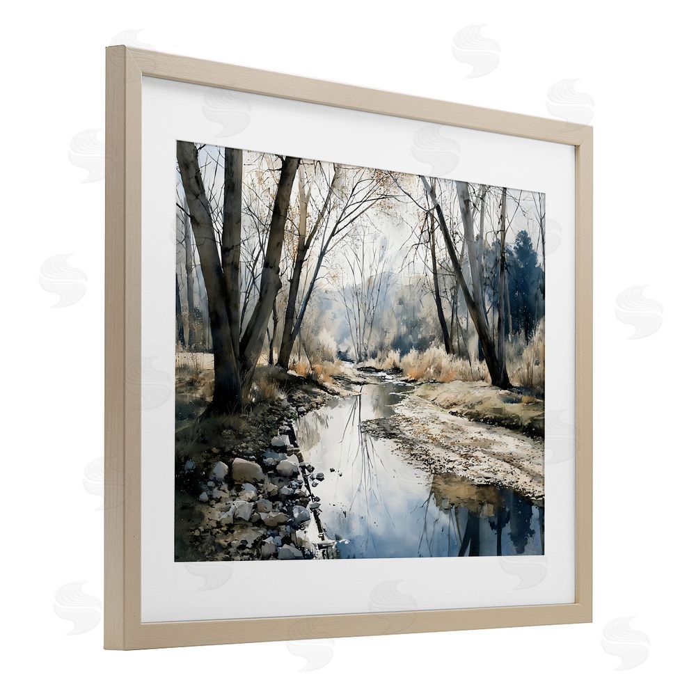 Franklyn Gregory Serene Reflections at Autumn Creek Brown Framed Print Under Glass with White Mat Wall Art