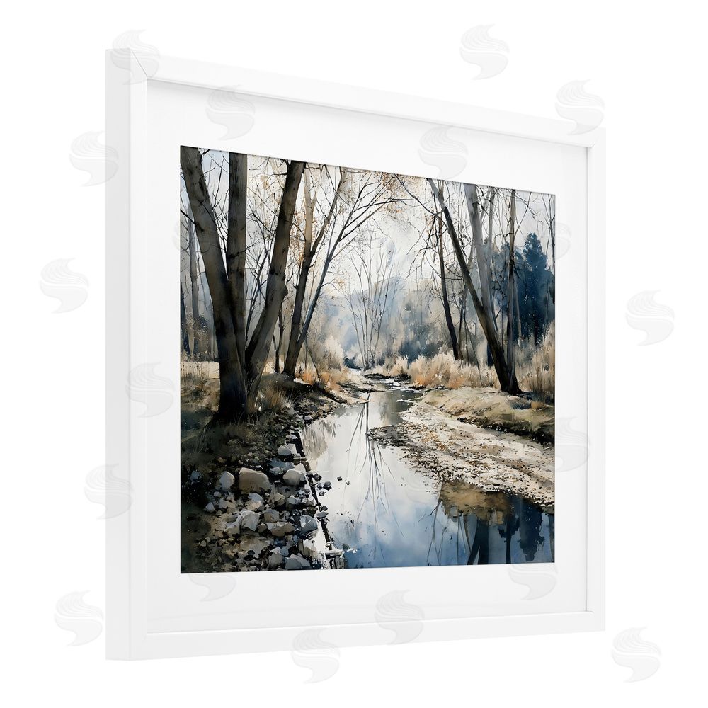 Franklyn Gregory Serene Reflections at Autumn Creek White Framed Print Under Glass with White Mat Wall Art