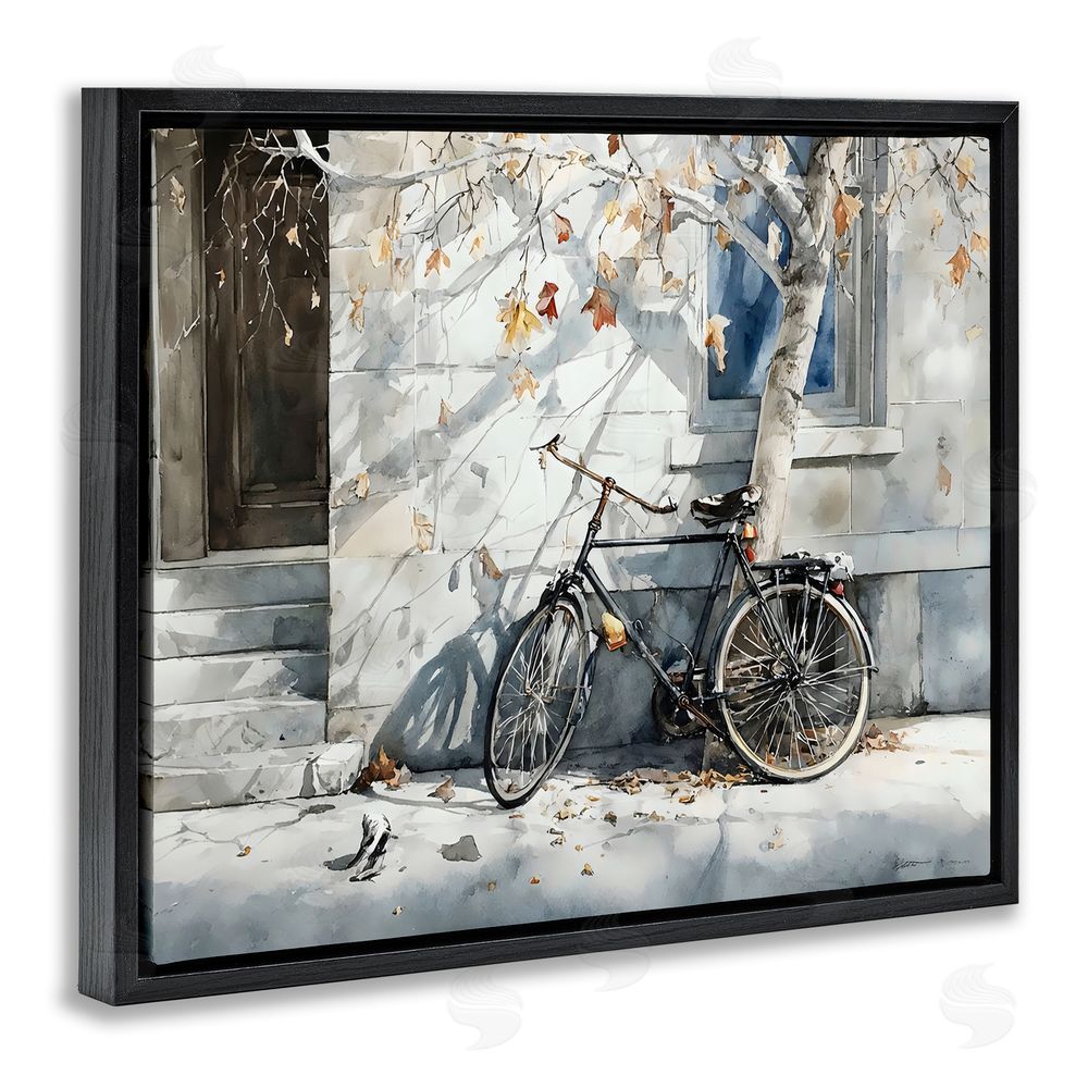 Franklyn Gregory Autumn Ride on Quiet Street Black Floating Frame Stretched Canvas Wall Art Print