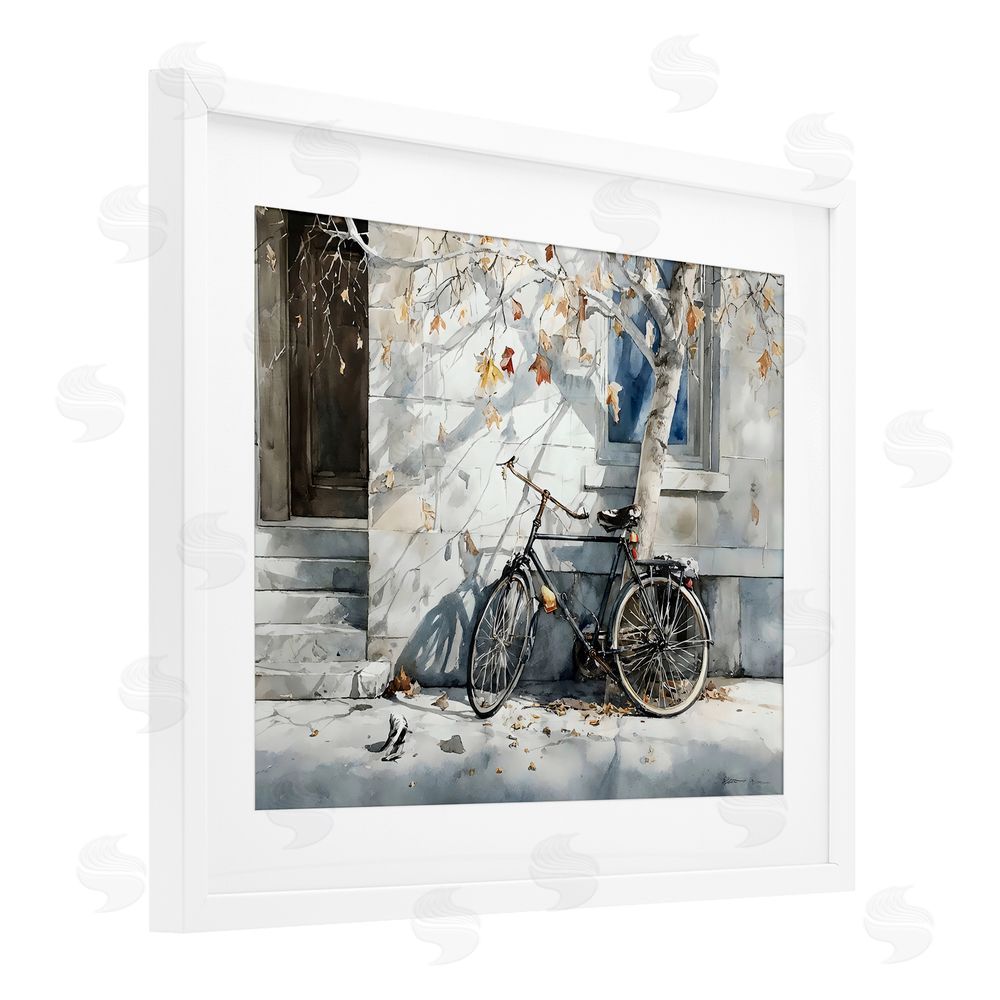 Franklyn Gregory Autumn Ride on Quiet Street White Framed Print Under Glass with Matting Wall Art