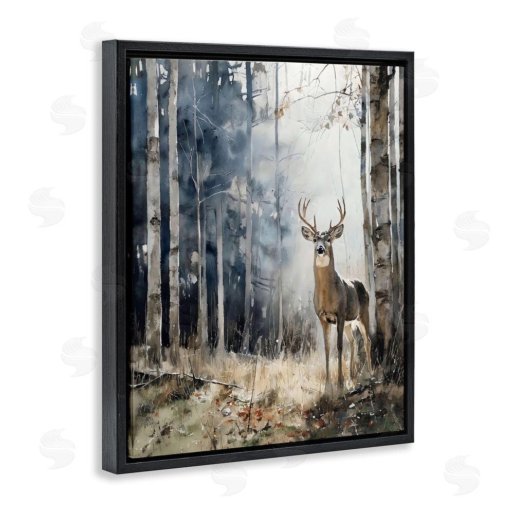 Franklyn Gregory Deer In The Woods Black Floating Frame Canvas Wall Art Print