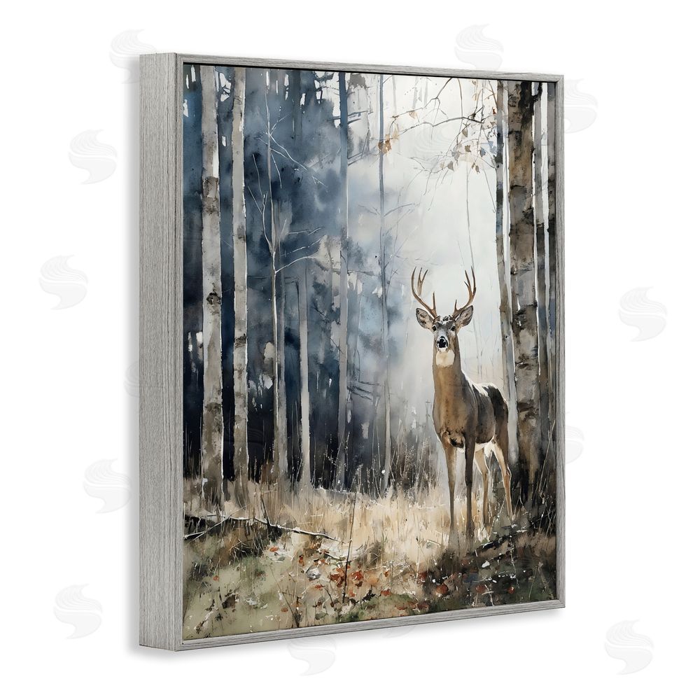Franklyn Gregory Deer In The Woods Gray Framed Giclee Wall Art Print