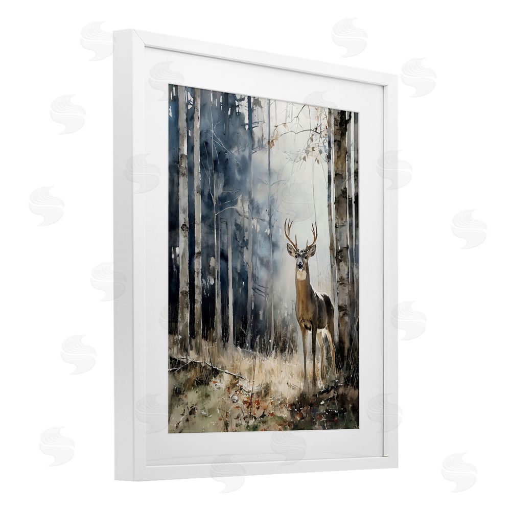 Franklyn Gregory Deer In The Woods White Framed Print Under Glass Wall Art