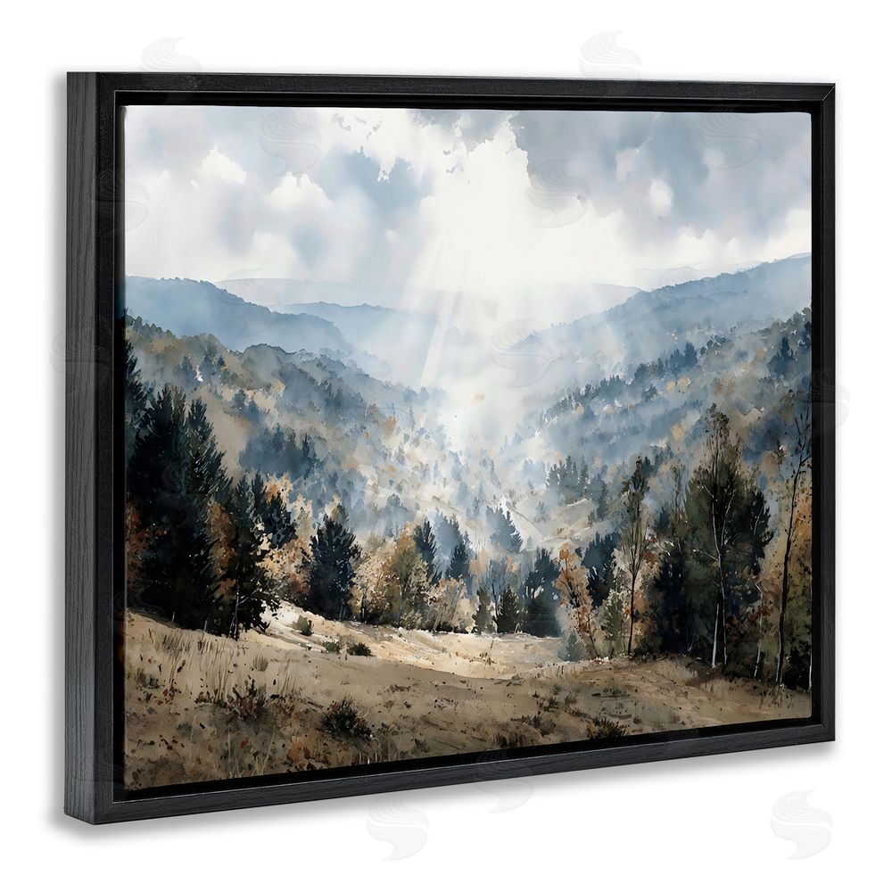 Franklyn Gregory Sunlit Fall Valley Beams Black Floating Framed Canvas Wall Art Print
