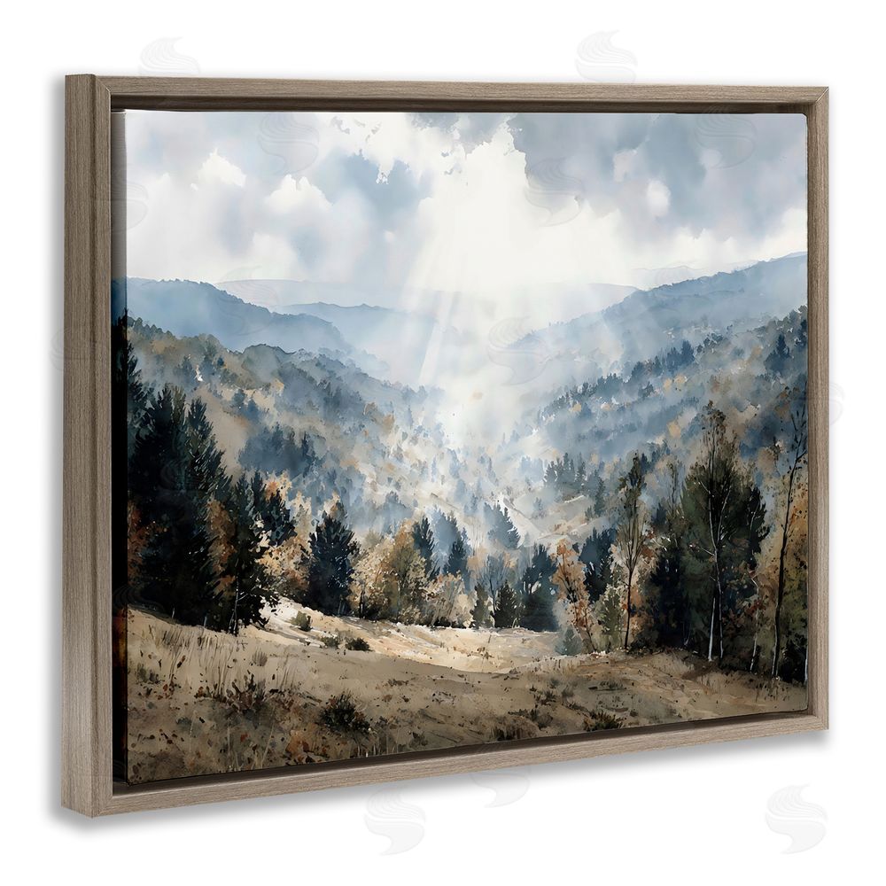 Franklyn Gregory Sunlit Fall Valley Beams Brown Floating Framed Canvas Wall Art Print