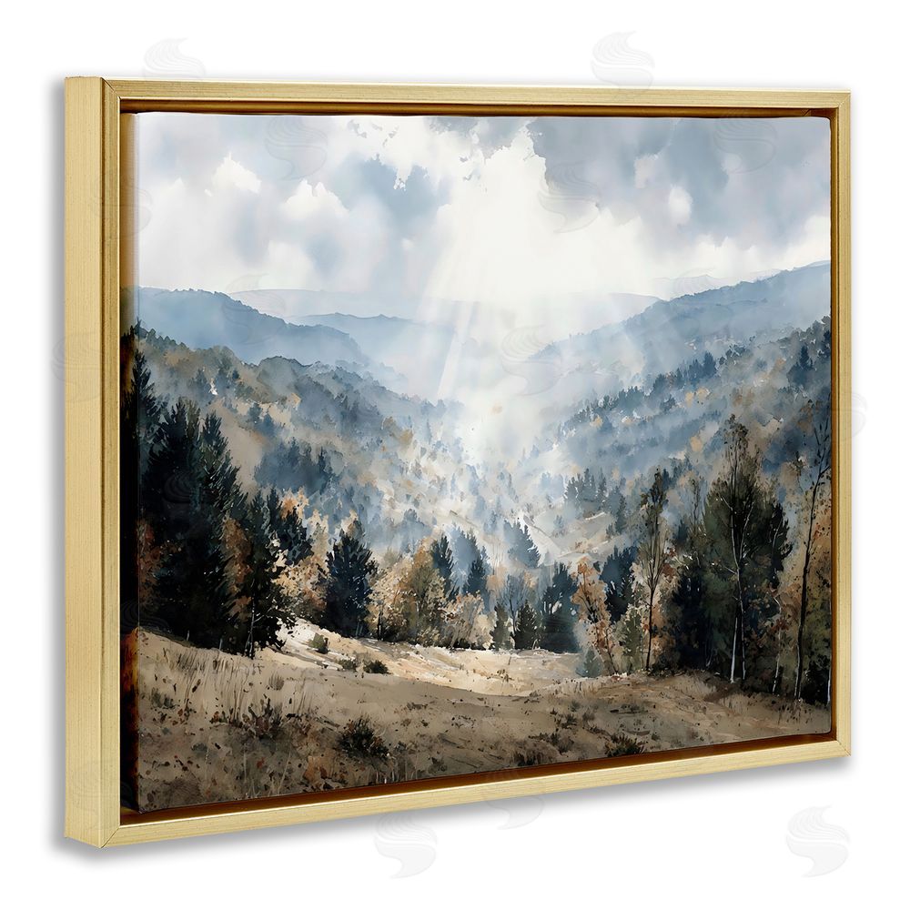 Franklyn Gregory Sunlit Fall Valley Beams Gold Floating Framed Canvas Wall Art Print