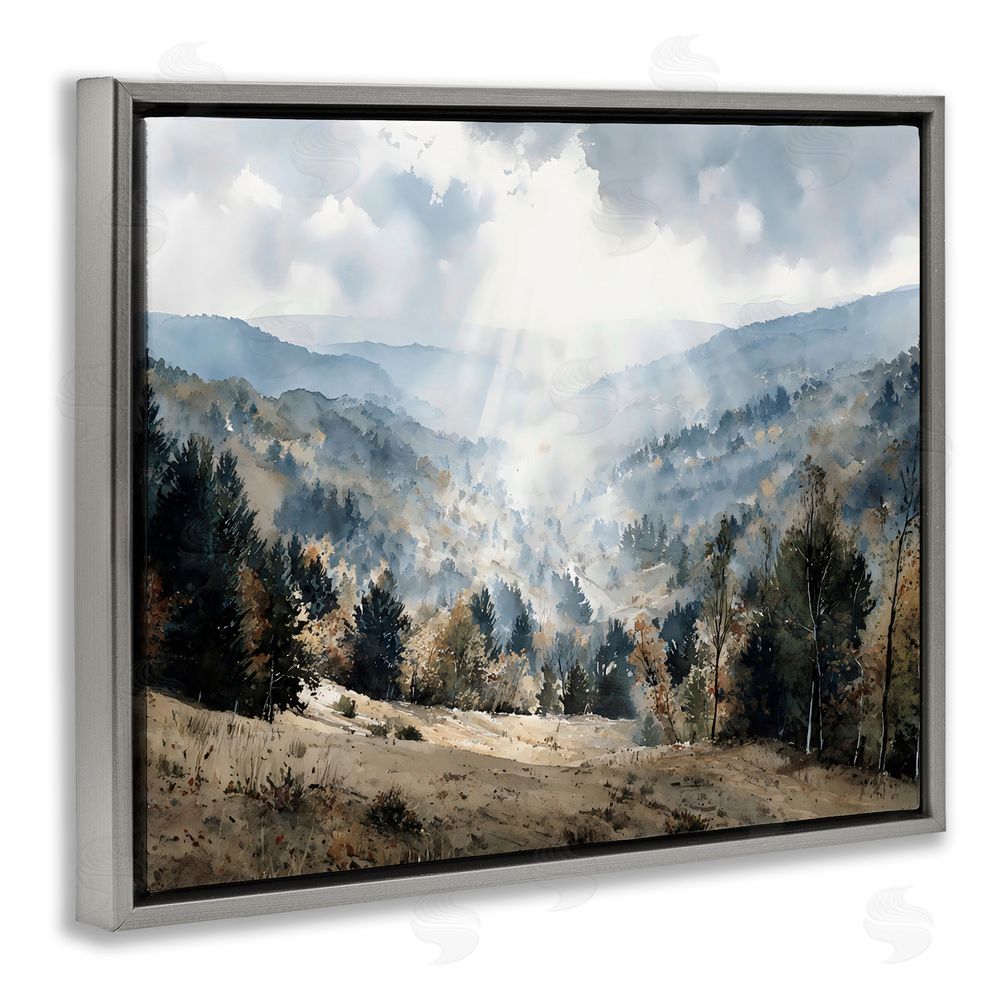 Franklyn Gregory Sunlit Fall Valley Beams Gray Floating Framed Canvas Wall Art Print