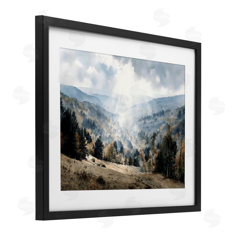 Franklyn Gregory Sunlit Fall Valley Beams Black Framed Print Under Glass with White Mat Wall Art