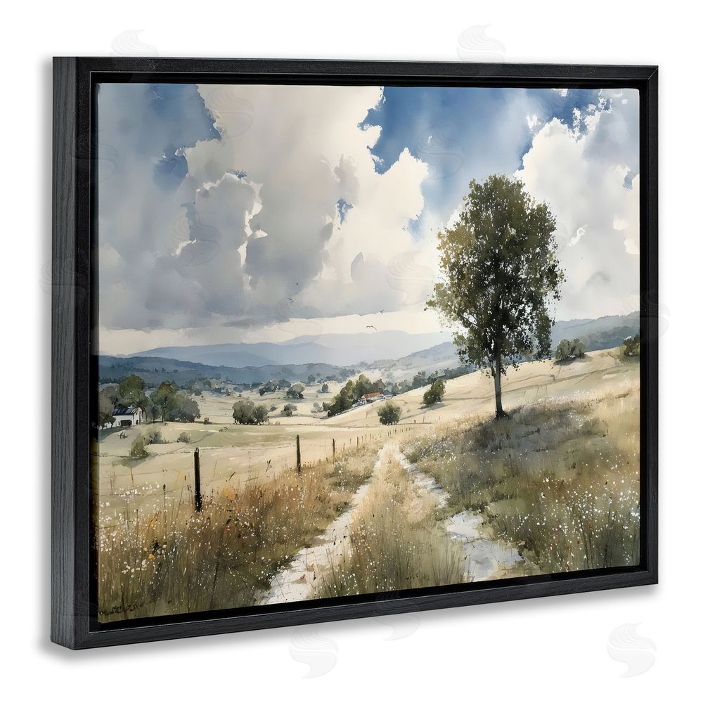 Franklyn Gregory Wagon Road Through Meadow Black Floating Framed Canvas Wall Art Print