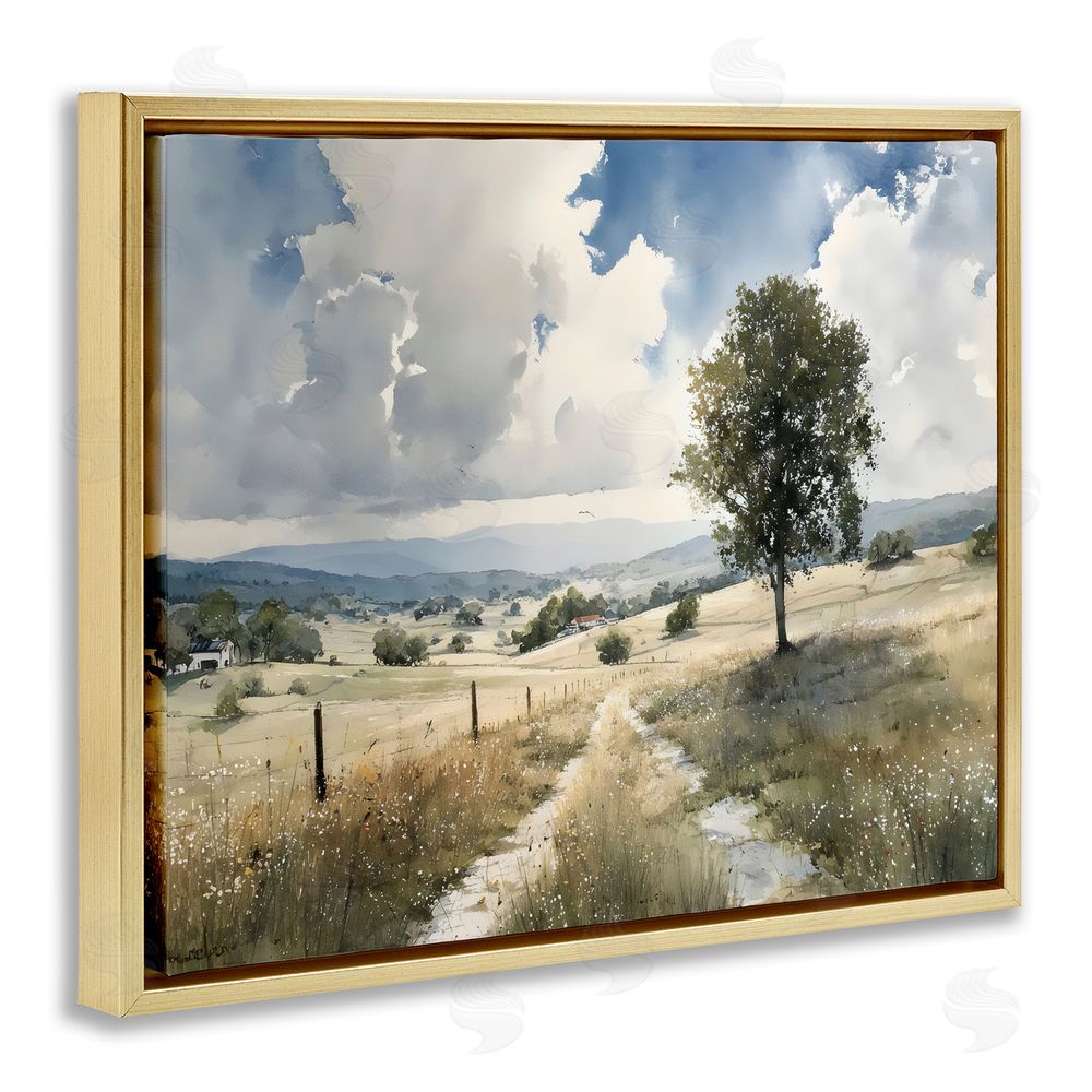 Franklyn Gregory Wagon Road Through Meadow Gold Floating Framed Canvas Wall Art Print
