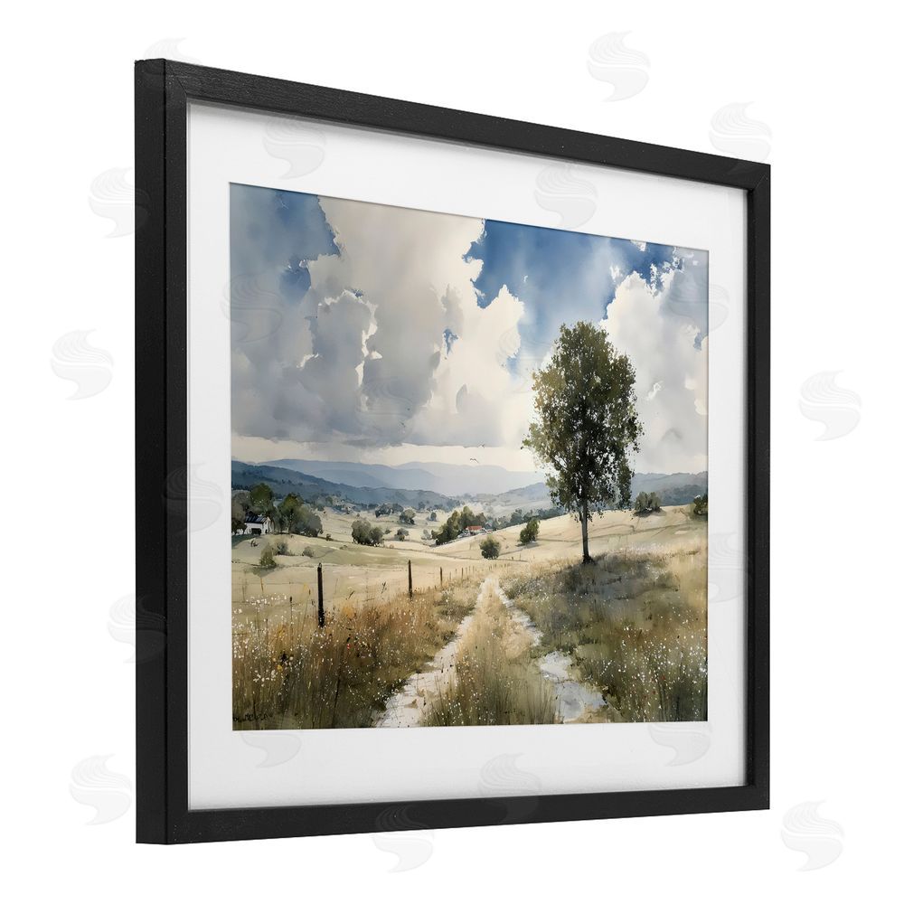 Franklyn Gregory Wagon Road Through Meadow Black Framed Print Under Glass with White Mat Wall Art