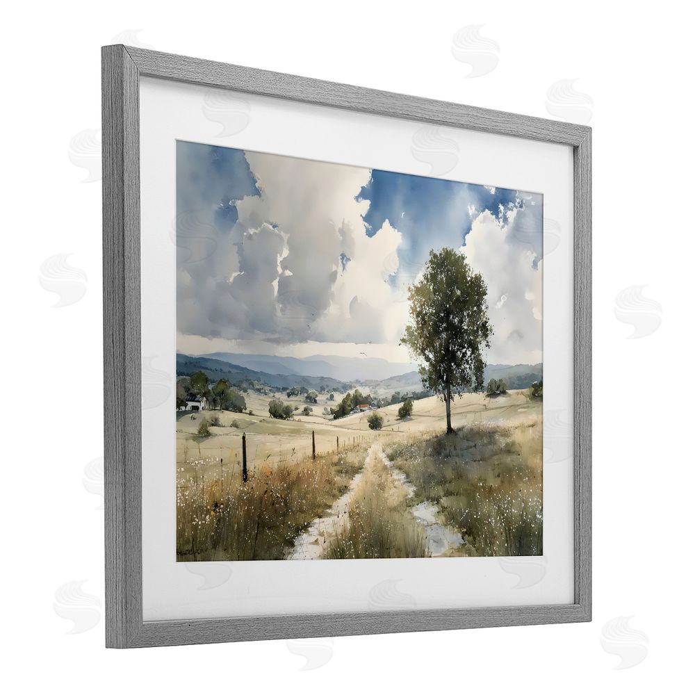 Franklyn Gregory Wagon Road Through Meadow Gray Framed Print Under Glass with White Mat Wall Art