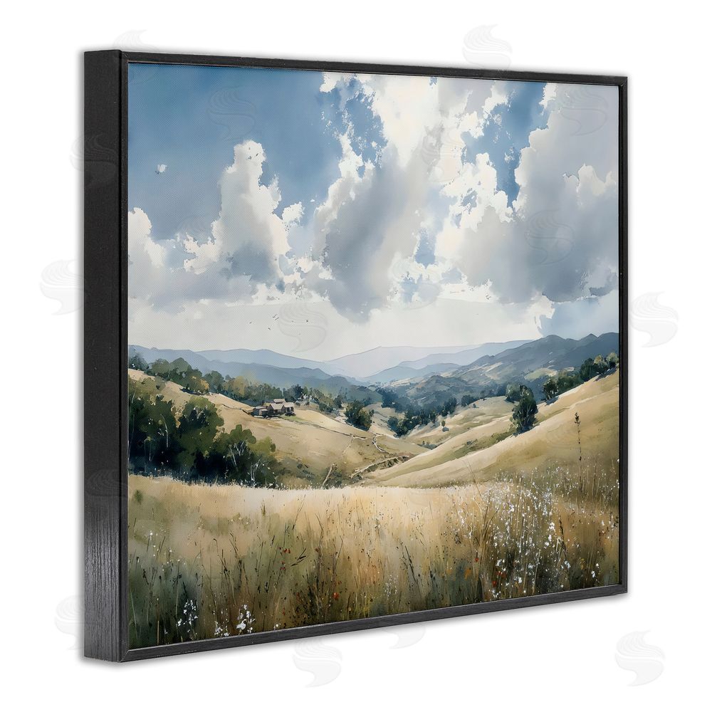 Franklyn Gregory Distant Hill House in Meadow Black Framed Giclee Wall Art Print
