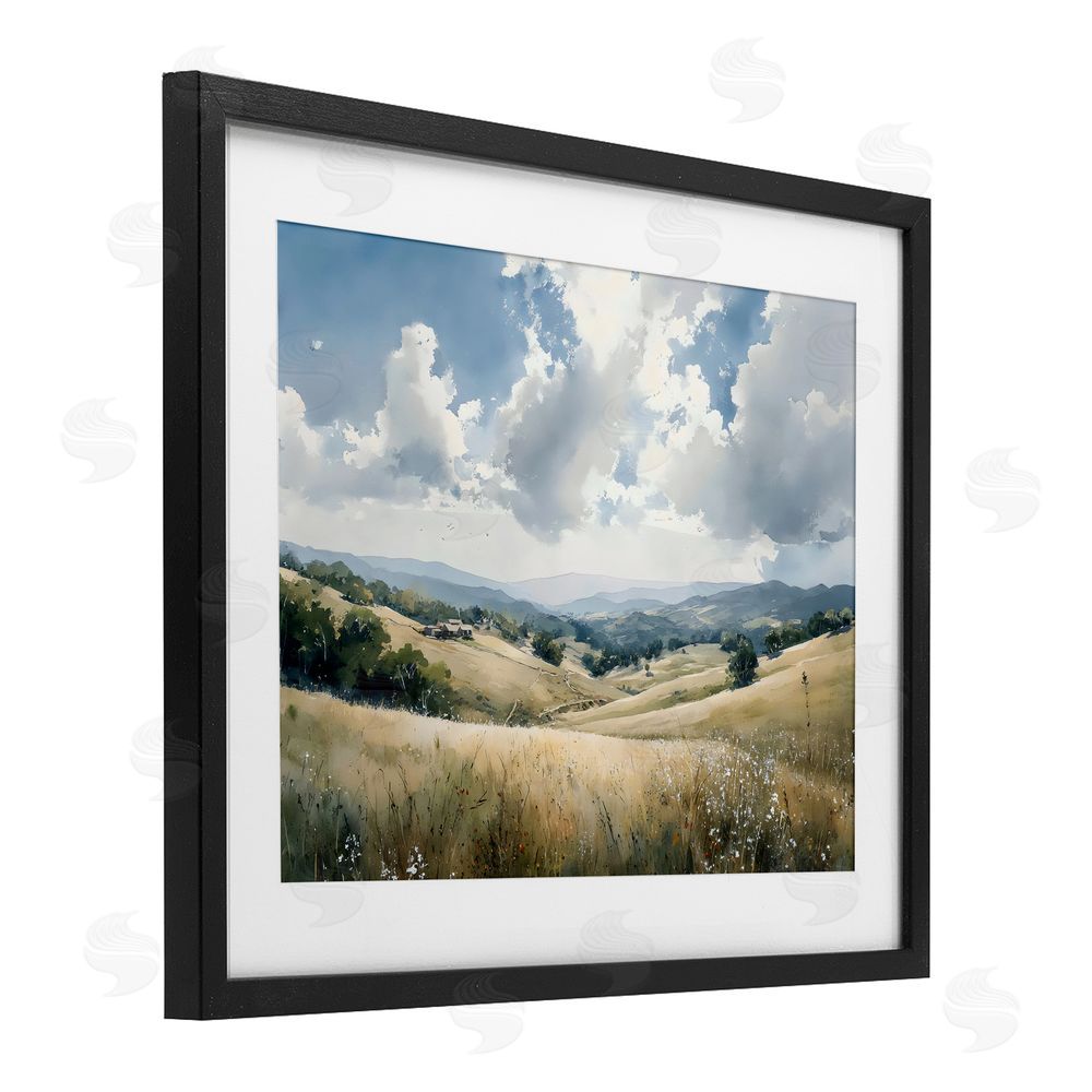 Franklyn Gregory Distant Hill House in Meadow Black Framed Print Under Glass Wall Art
